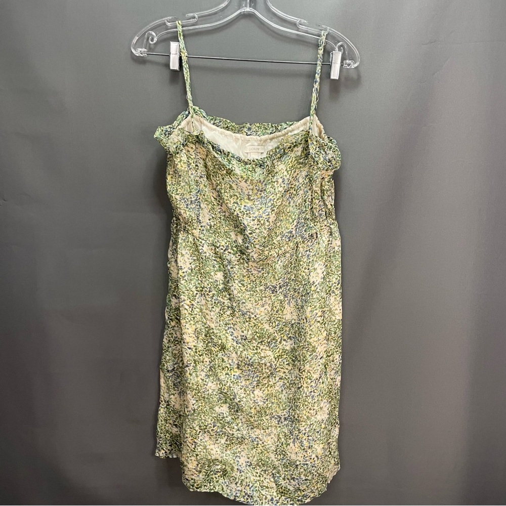 Vintage 100% silk J.Crew mini dress size 2 green abstract print summer shift